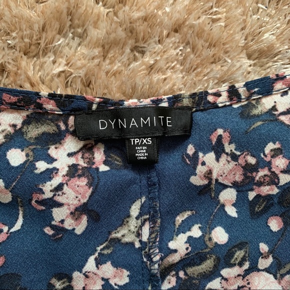 Royal & Pink V-Neck Flounce Sleeve Dynamite Blouse - Picture 3 of 7